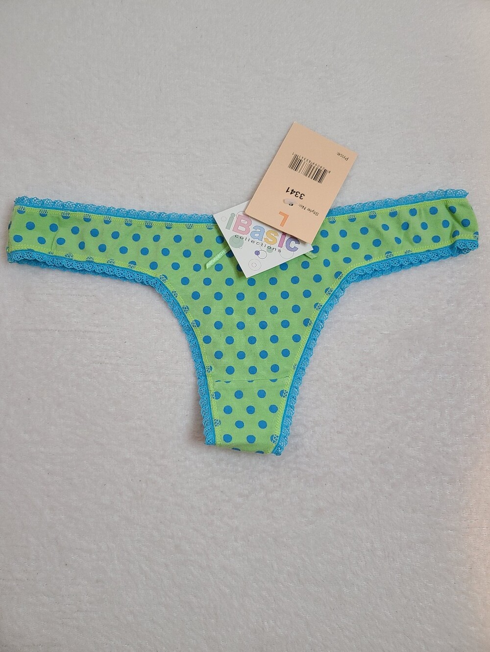 Y2K Vintage i-basic Polka Dot Cotton Ruffle Trim Low Rise Thong Panty Lg